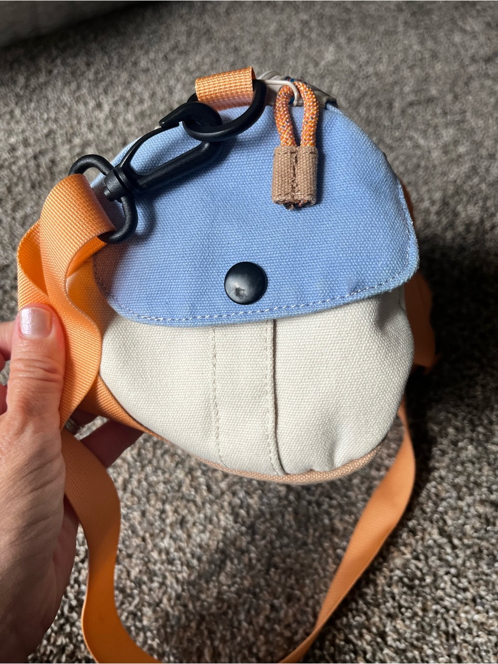 KAVU Light Blue and Tan Canvas mini Duffel Bag with Orange Straps - Picture 4 of 4